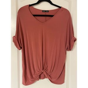 SHEIN Twist Waist Casual Lounge Top Pink Short Sleeve Sz Medium EUC